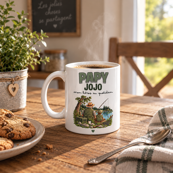 Mug Papy pêcheur personnalisé avec prénom ou surnom cadeau grand-père