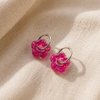 Boucles d'oreille en forme de fleur avec créole en acier inoxydable argenté de 2àmm, boucles d'oreilles interchangeables en résine rose fushia avec paillettes 