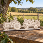 Cadeau Papy personnalisé en bois tracteur avec petits-enfants et prénoms