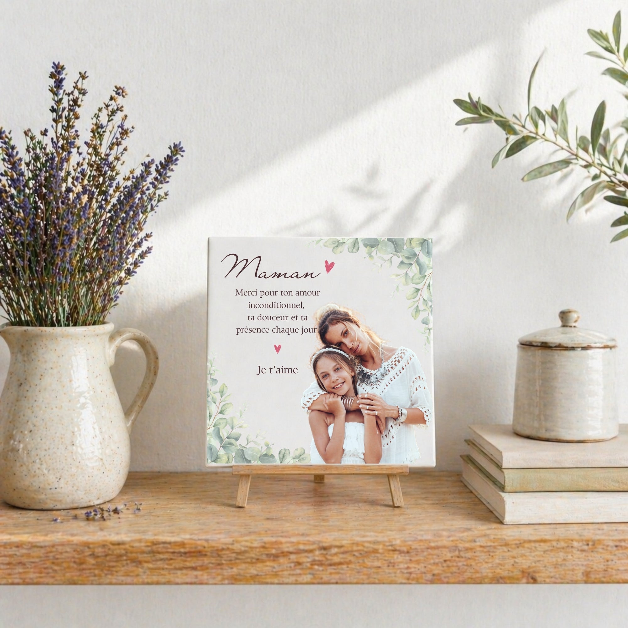 Carreau photo personnalisable pour maman modèle fleuri personnalisé