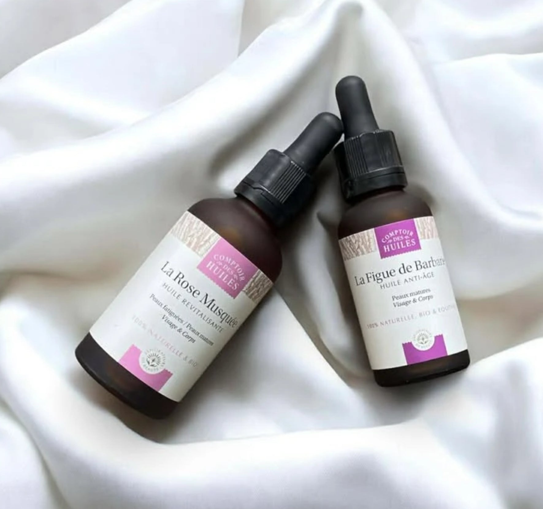 Duo d’huiles BIO Figue de Barbarie et Rose Musquée pour visage et corps