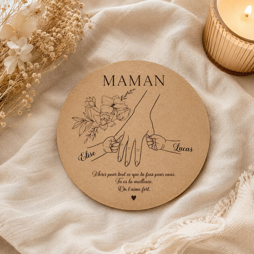 Décoration murale en bois personnalisée avec prénoms – cadeau maman original