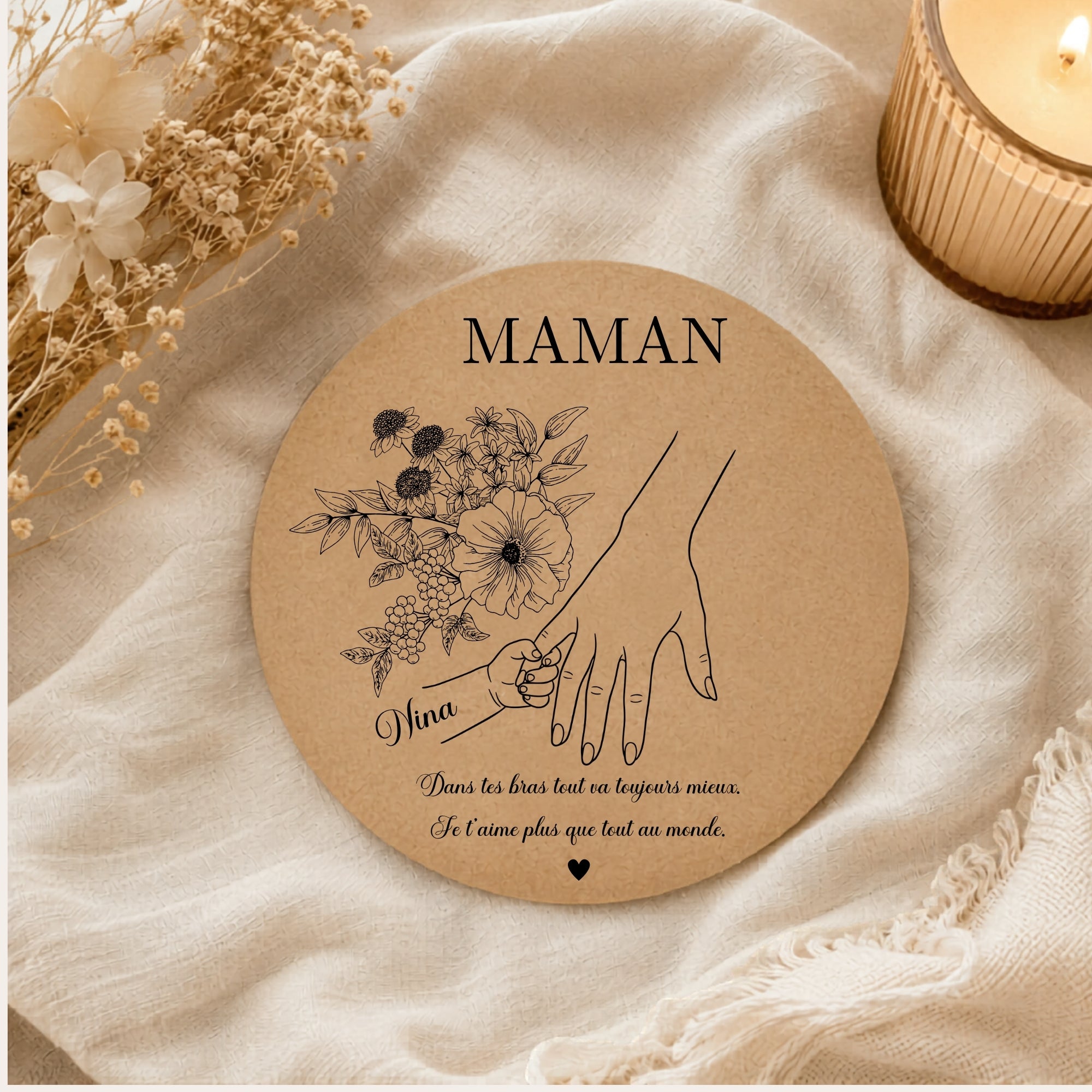 Cadeau maman personnalisé – Décoration murale en bois gravée avec prénoms | Idée fête des mères