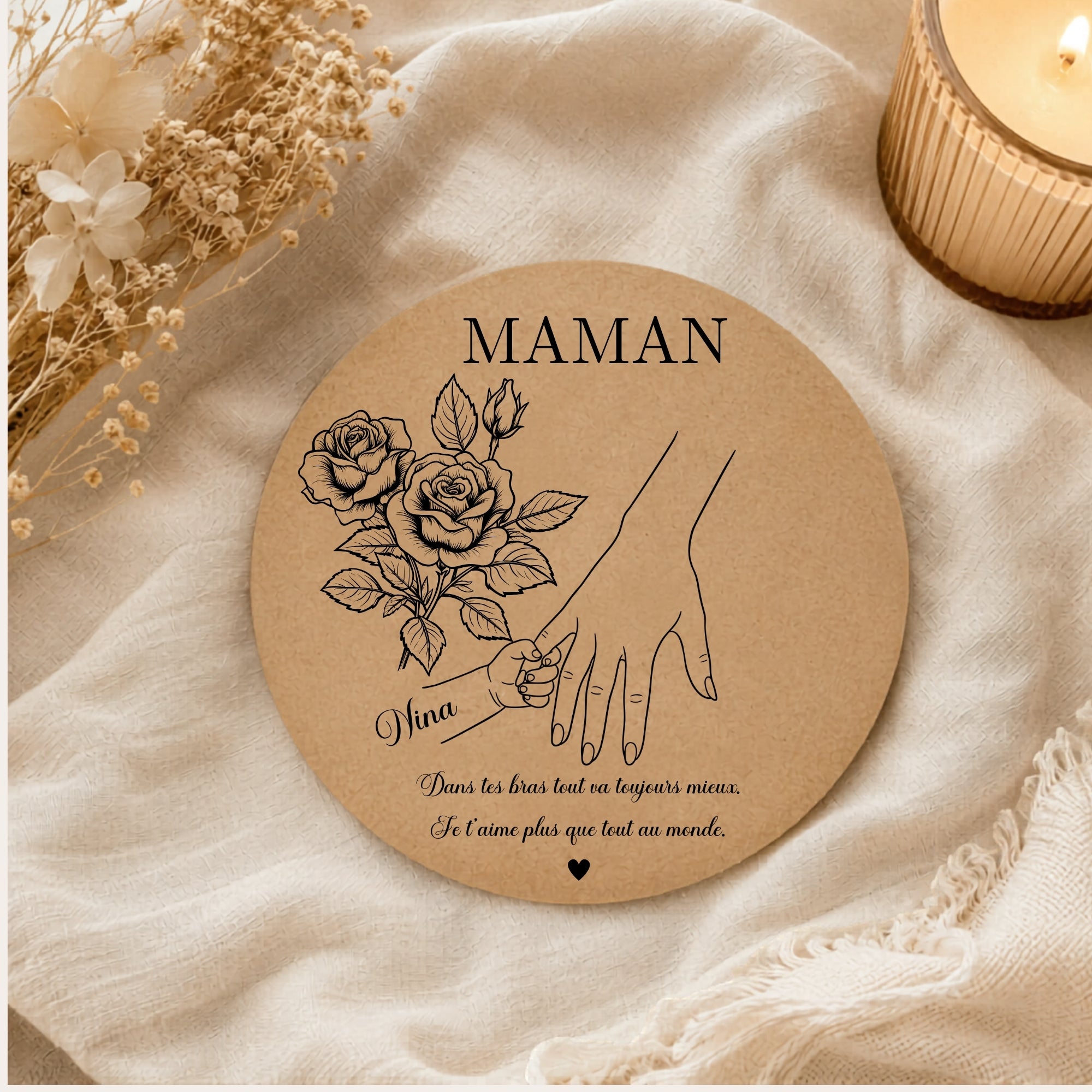 Cadeau maman personnalisé – Décoration murale en bois gravée avec prénoms | Idée fête des mères
