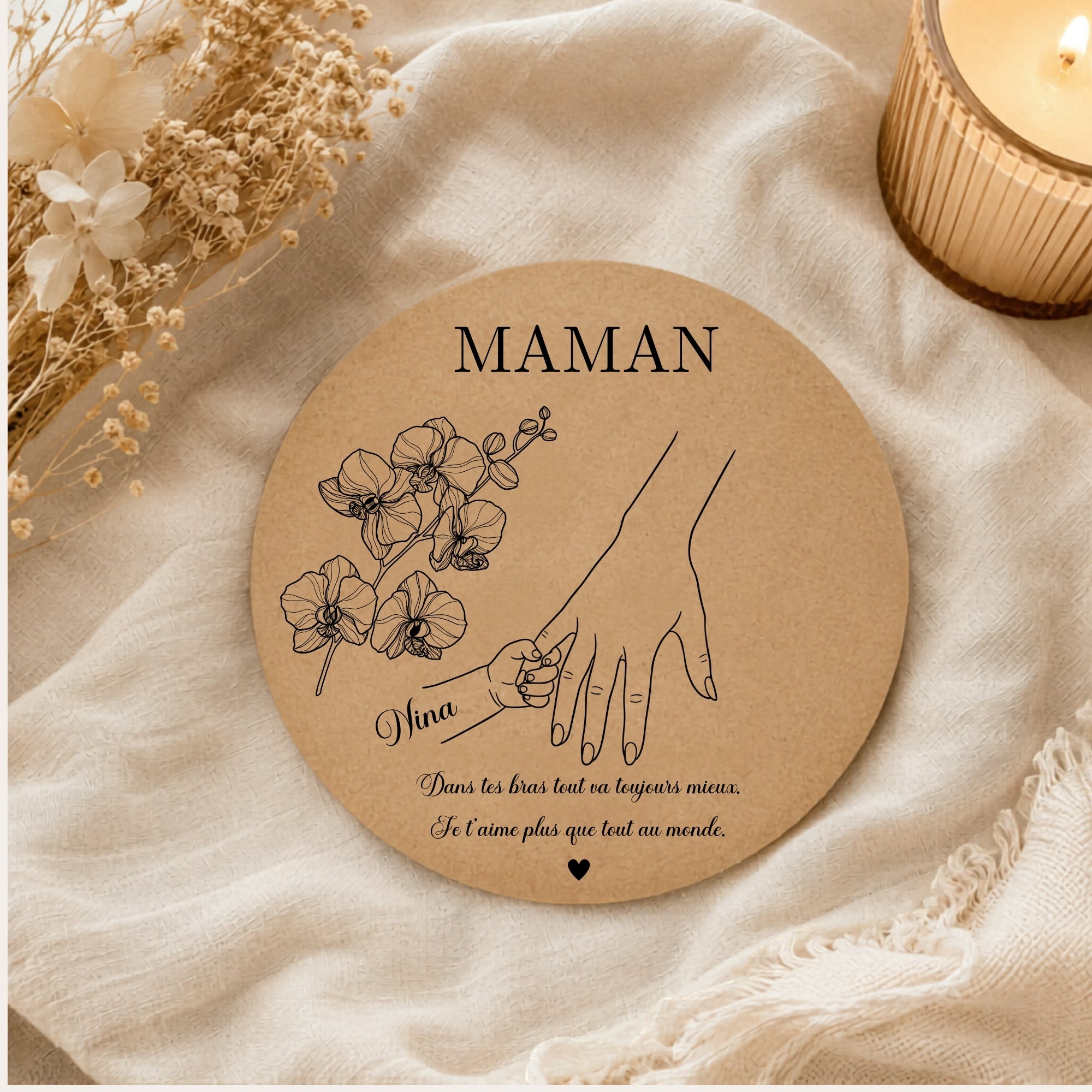 Cadeau maman personnalisé – Décoration murale en bois gravée avec prénoms | Idée fête des mères