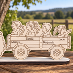 Petits-enfants personnalisés avec prénoms sur remorque en bois cadeau Papy