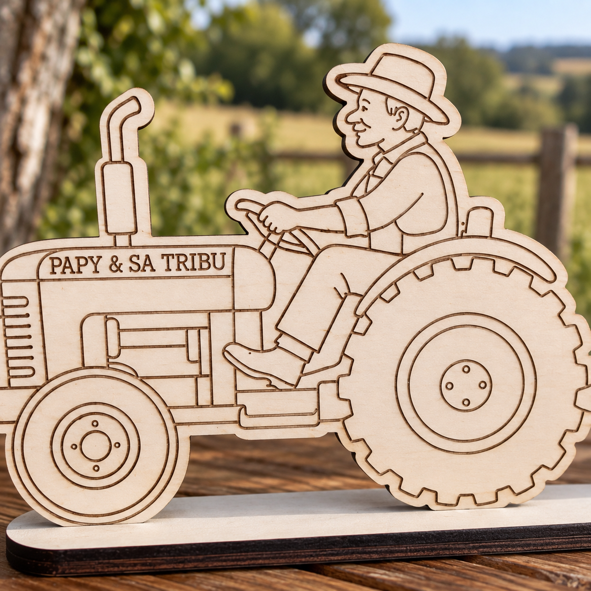 Tracteur en bois personnalisé Papy et sa tribu cadeau grand-père