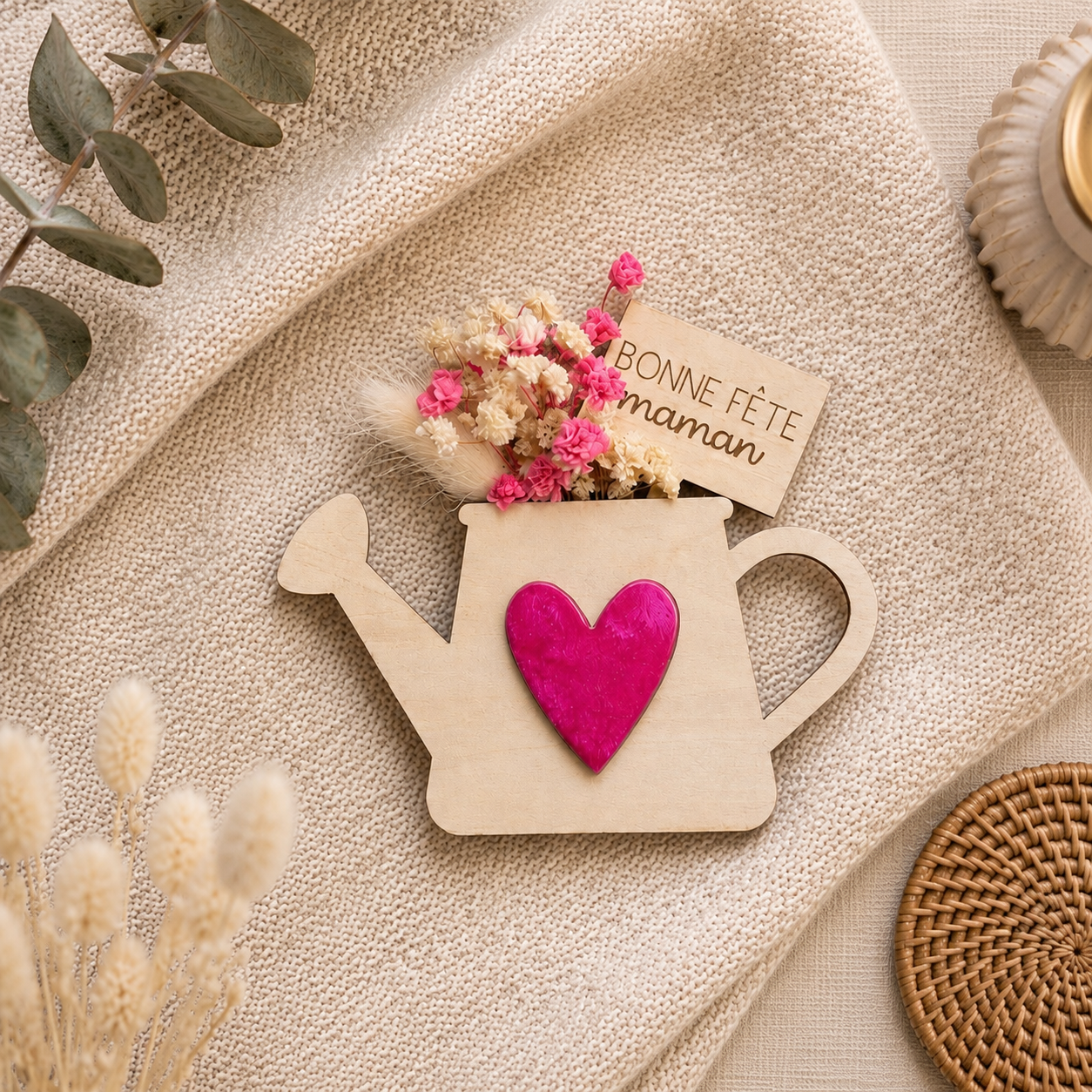 Magnet Bonne Fête Maman en bois – idée cadeau originale