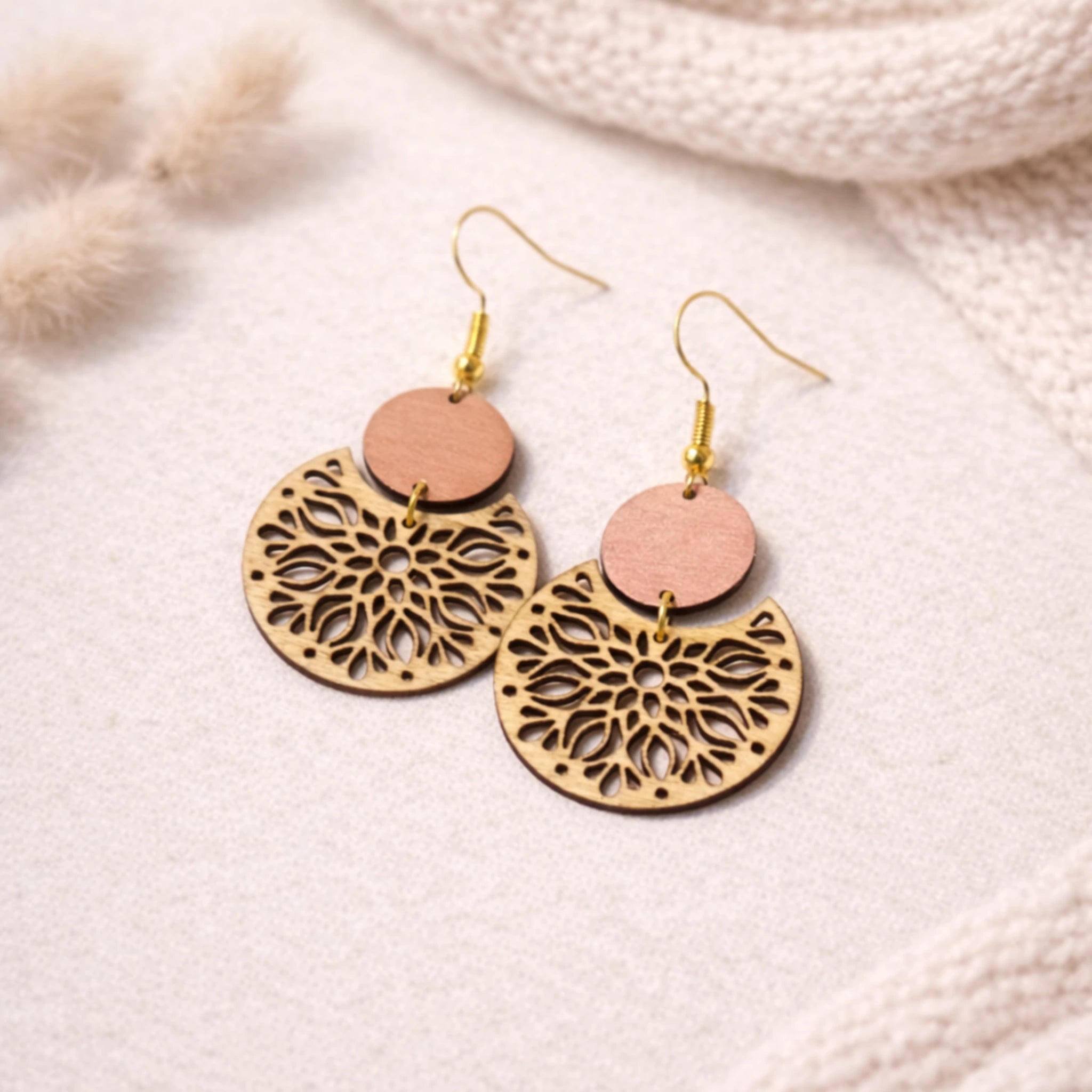 Boucles d'oreilles en bois artisanales 