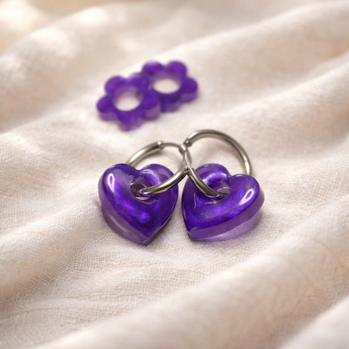 Boucles d'oreille créoles interchangeable avec "pampille" en résine et créoles en acier inoxydable