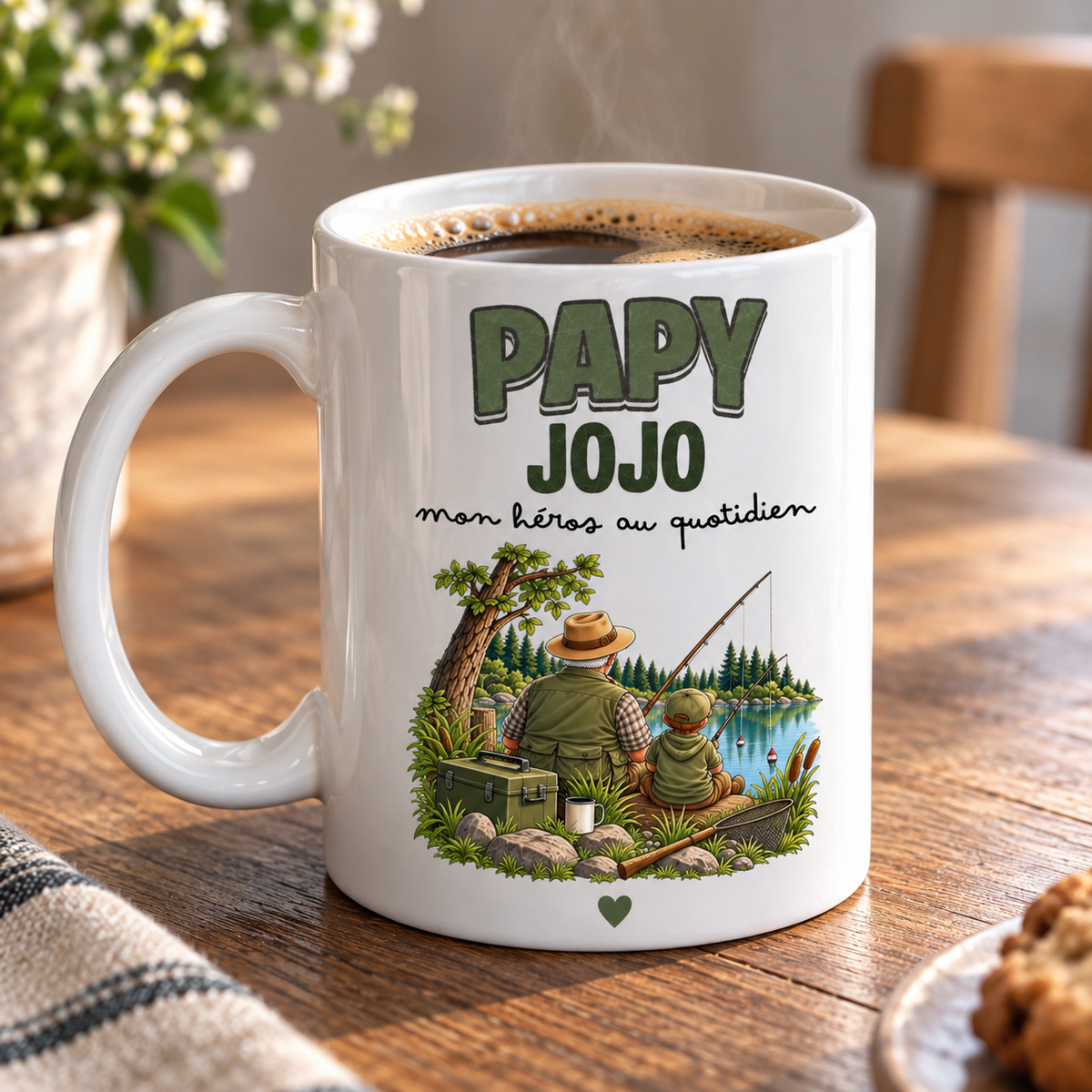 Mug personnalisé cadeau Papy passionné de pêche avec prénom au choix