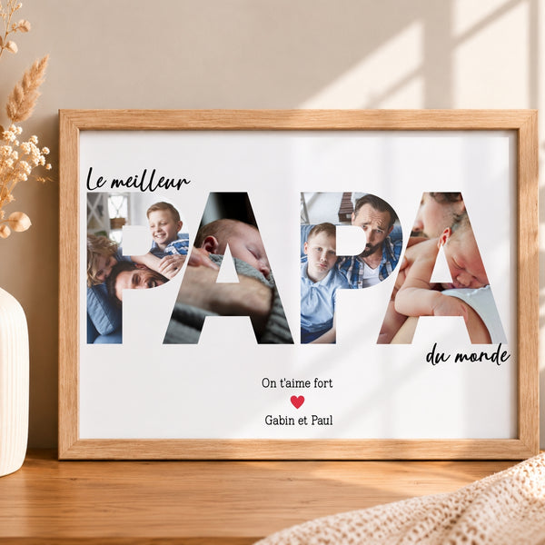 Cadre photo personnalisé Papa avec texte et prénoms des enfants