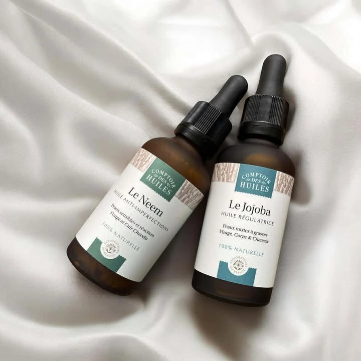 Duo d’huiles BIO Neem et Jojoba pour peaux à imperfections