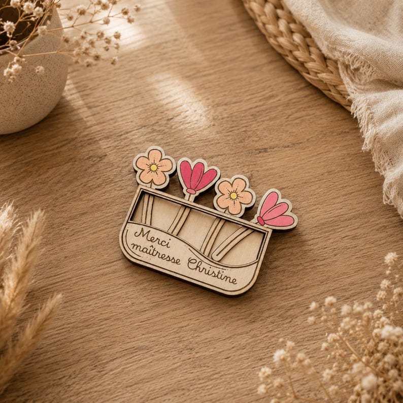 Magnet bouquet de fleurs personnalisé – Cadeau maîtresse, nounou, ATSEM, AVS