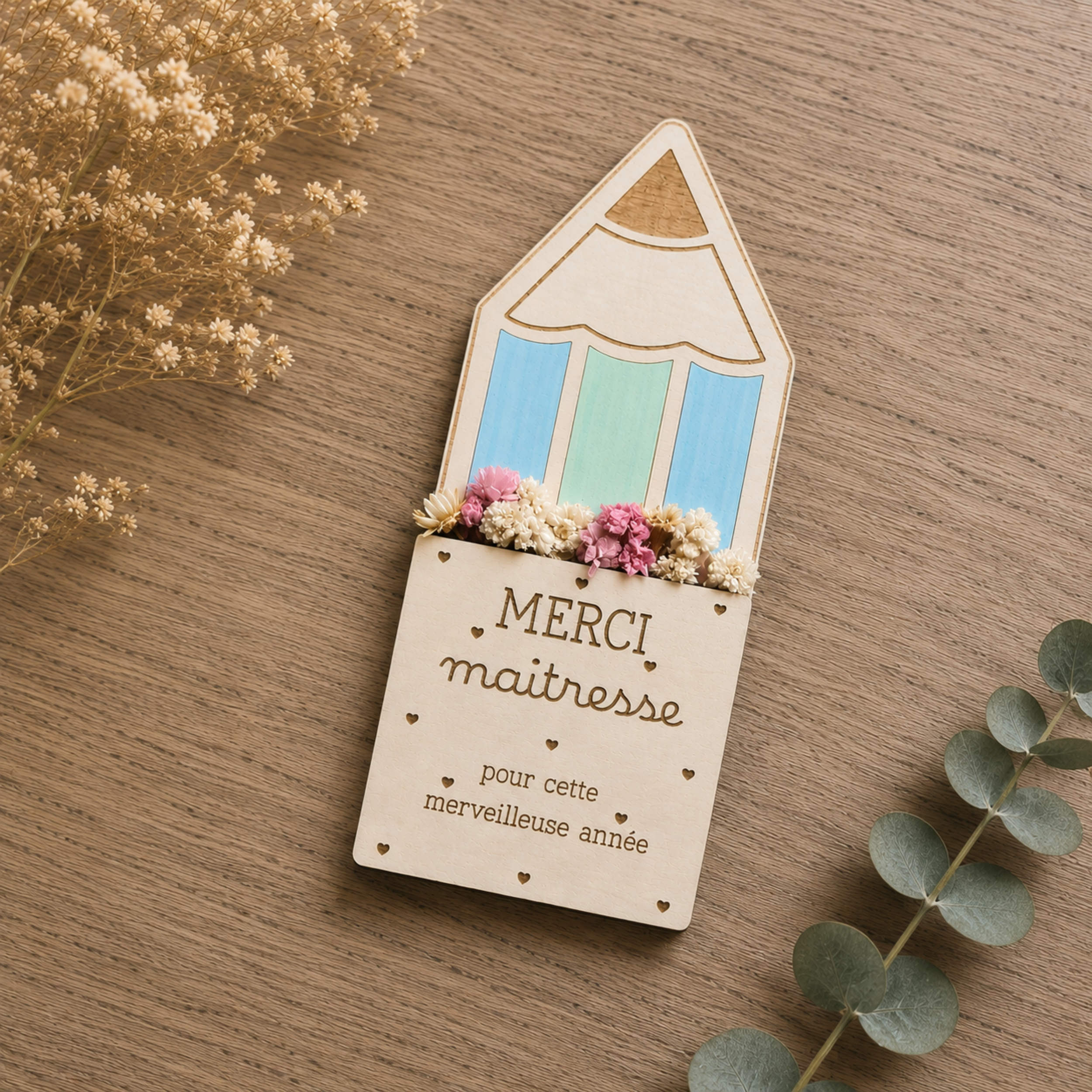 Magnet crayon fleuri personnalisé – Prénom ou profession au choix
