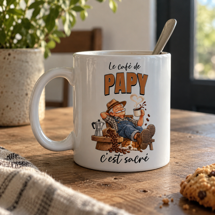 Mug Papy Le café de Papy c'est sacré cadeau grand-père