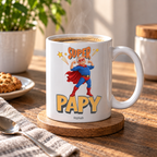 Mug Super Papy personnalisé jaune avec prénom de petit-enfant