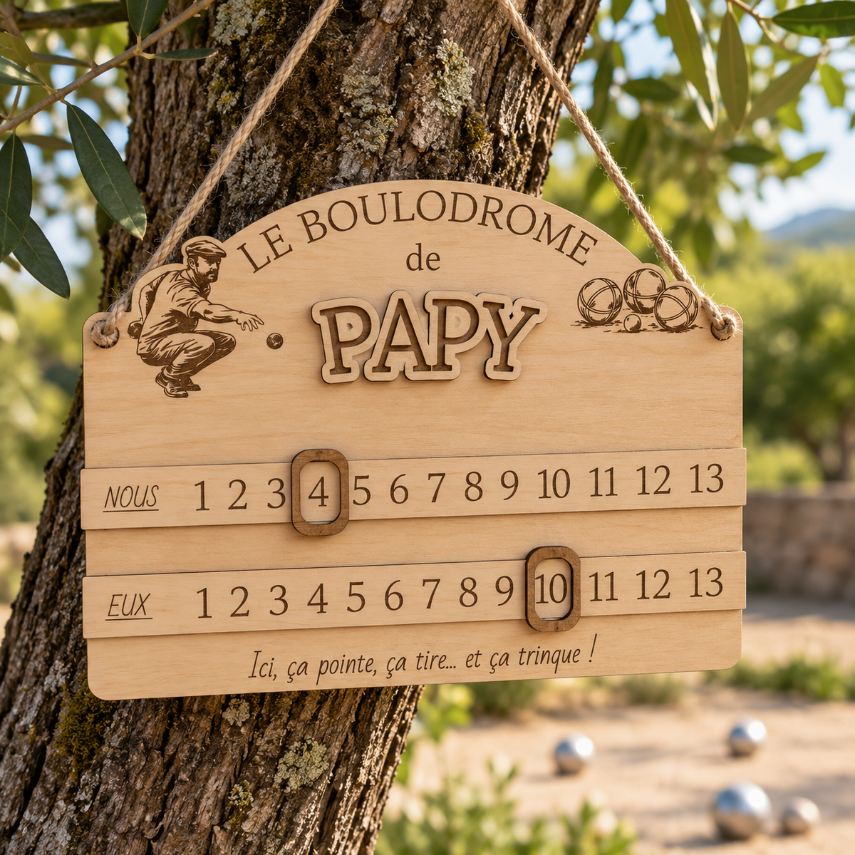Panneau compteur de score pétanque en bois personnalisé cadeau Papy