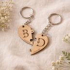 Duo de porte-clés puzzle cœur en bois personnalisé
