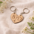 Duo de porte-clés puzzle cœur en bois personnalisé gravé