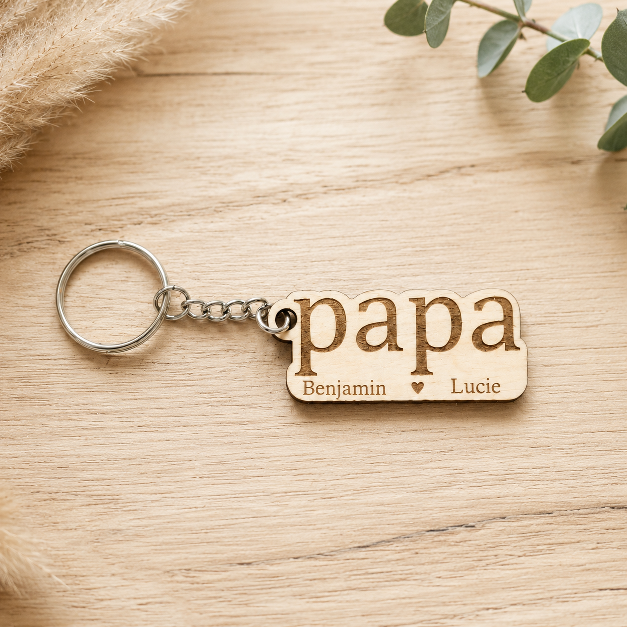Porte-clés Papa personnalisé avec prénoms des enfants – Cadeau fête des pères en bois