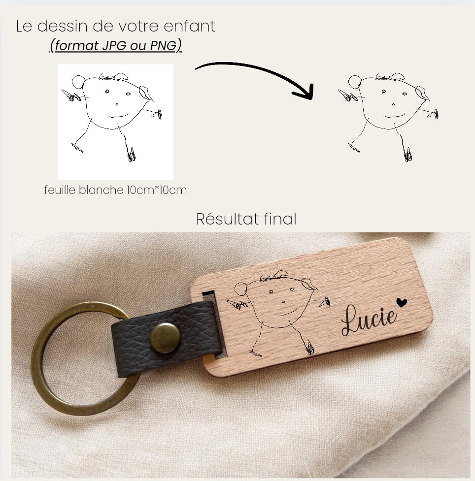 Porte-clés gravé dessin