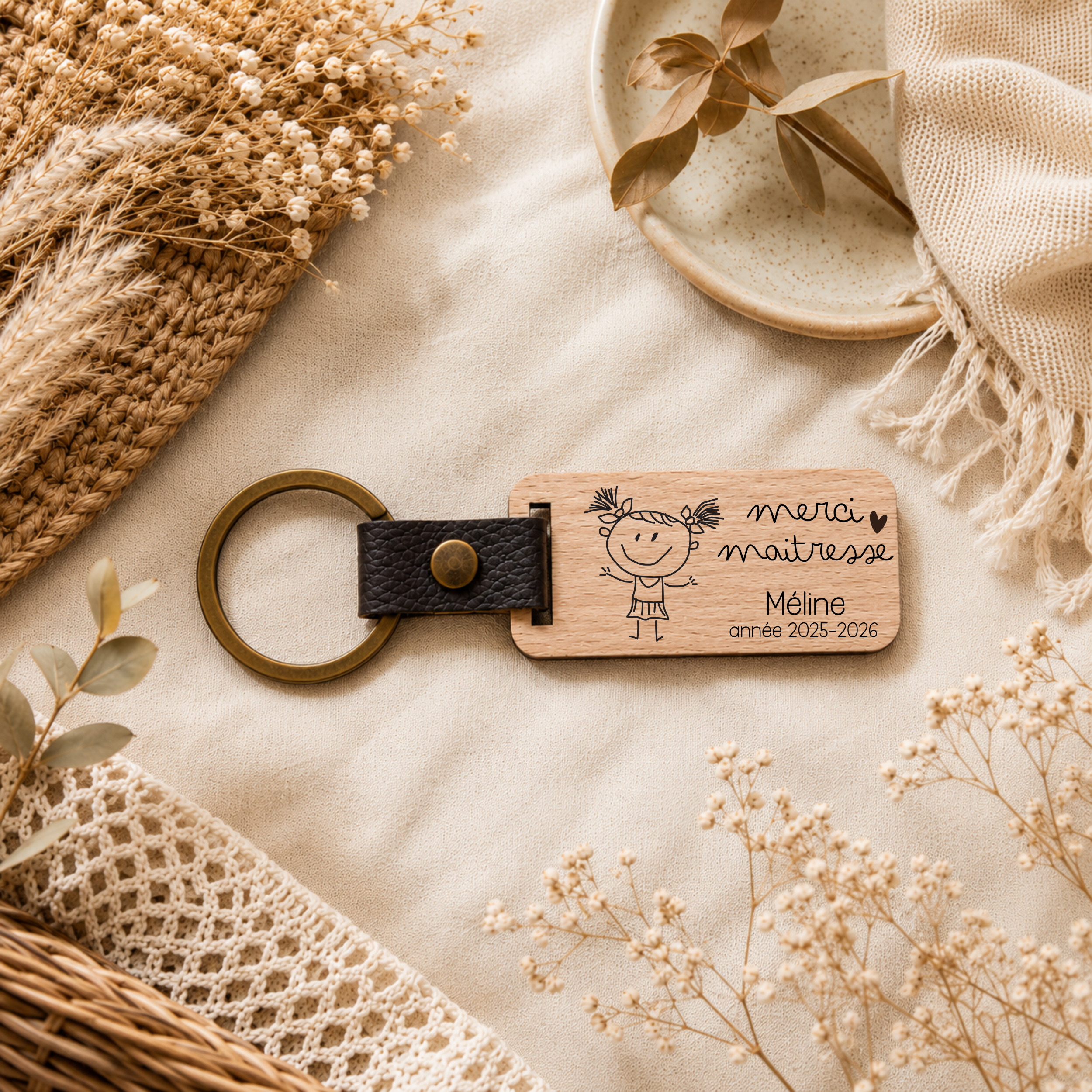 Porte-clés personnalisé avec dessin d'enfant | Cadeau maîtresse, ATSEM, nounou
