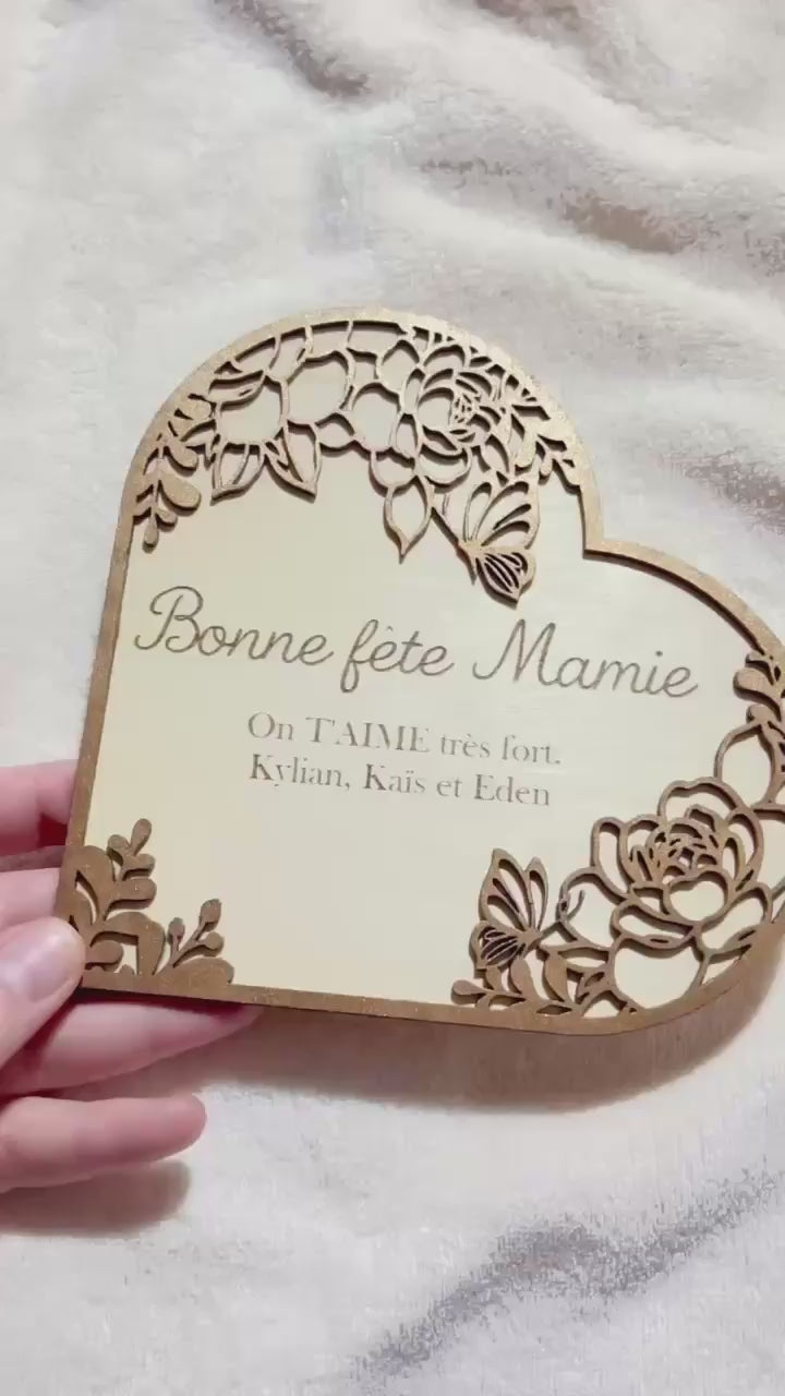 Coeur floral en bois - Personnalisable