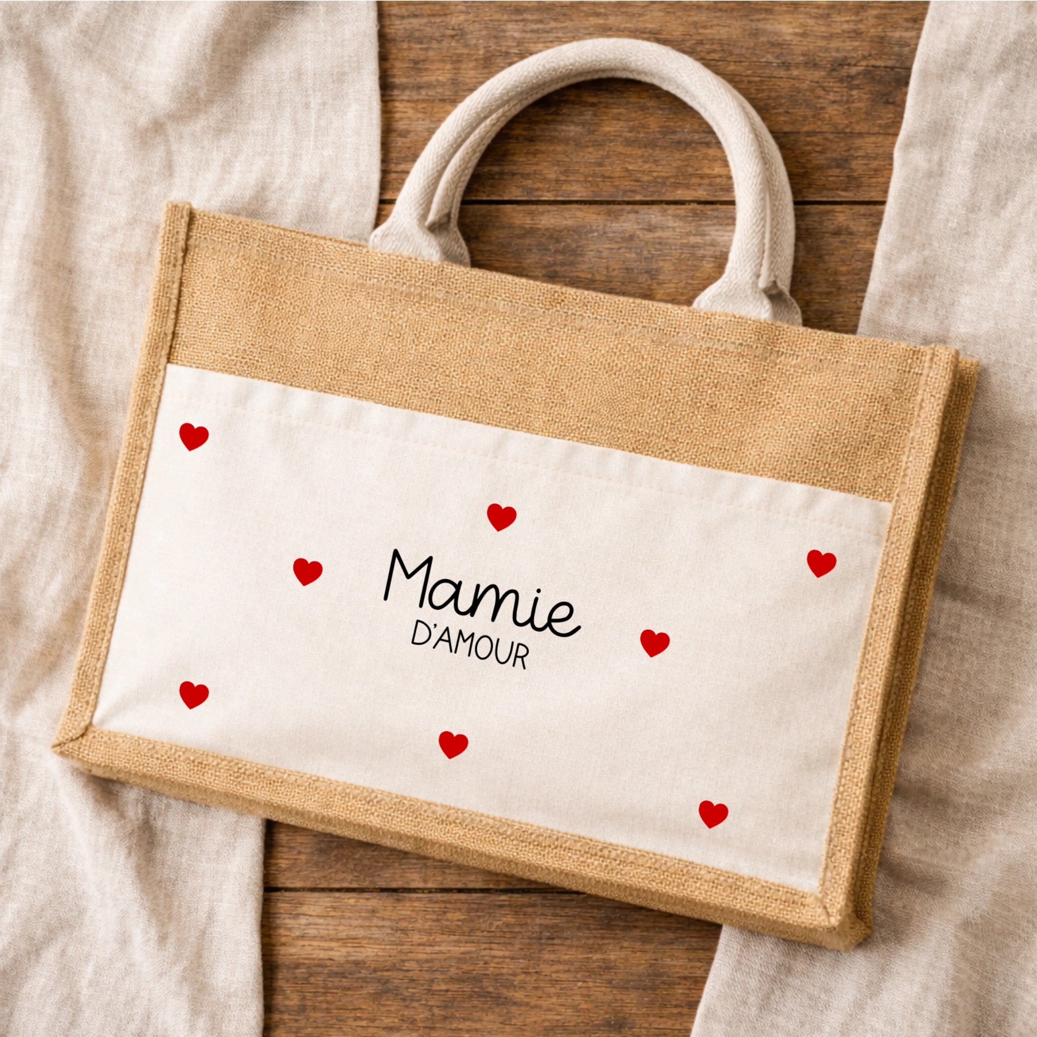 Sac cabas Mamie personnalisé – sac jute personnalisé - Cadeau fête des Mamies