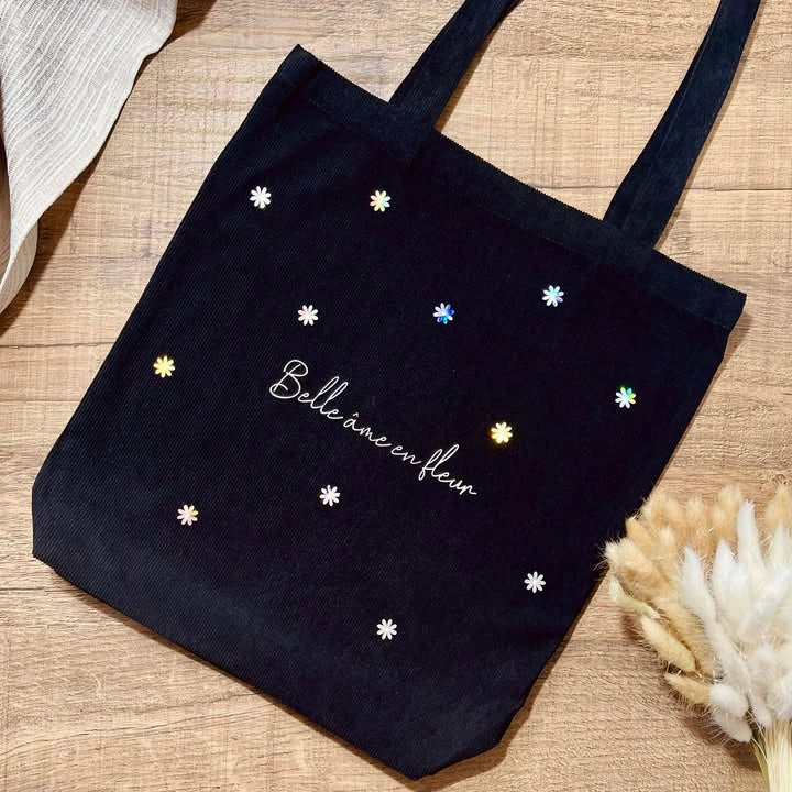 Tote bag en velours côtelé noir – sac femme élégant