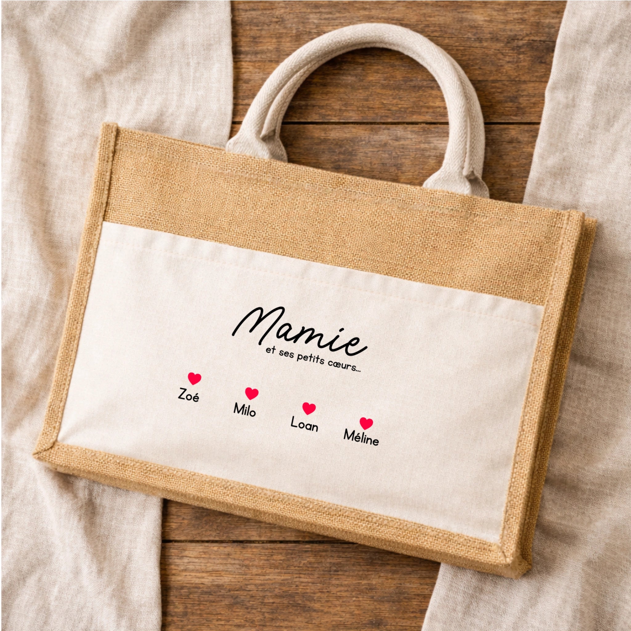 Sac cabas Mamie personnalisé – sac jute personnalisé - Cadeau fête des Mamies