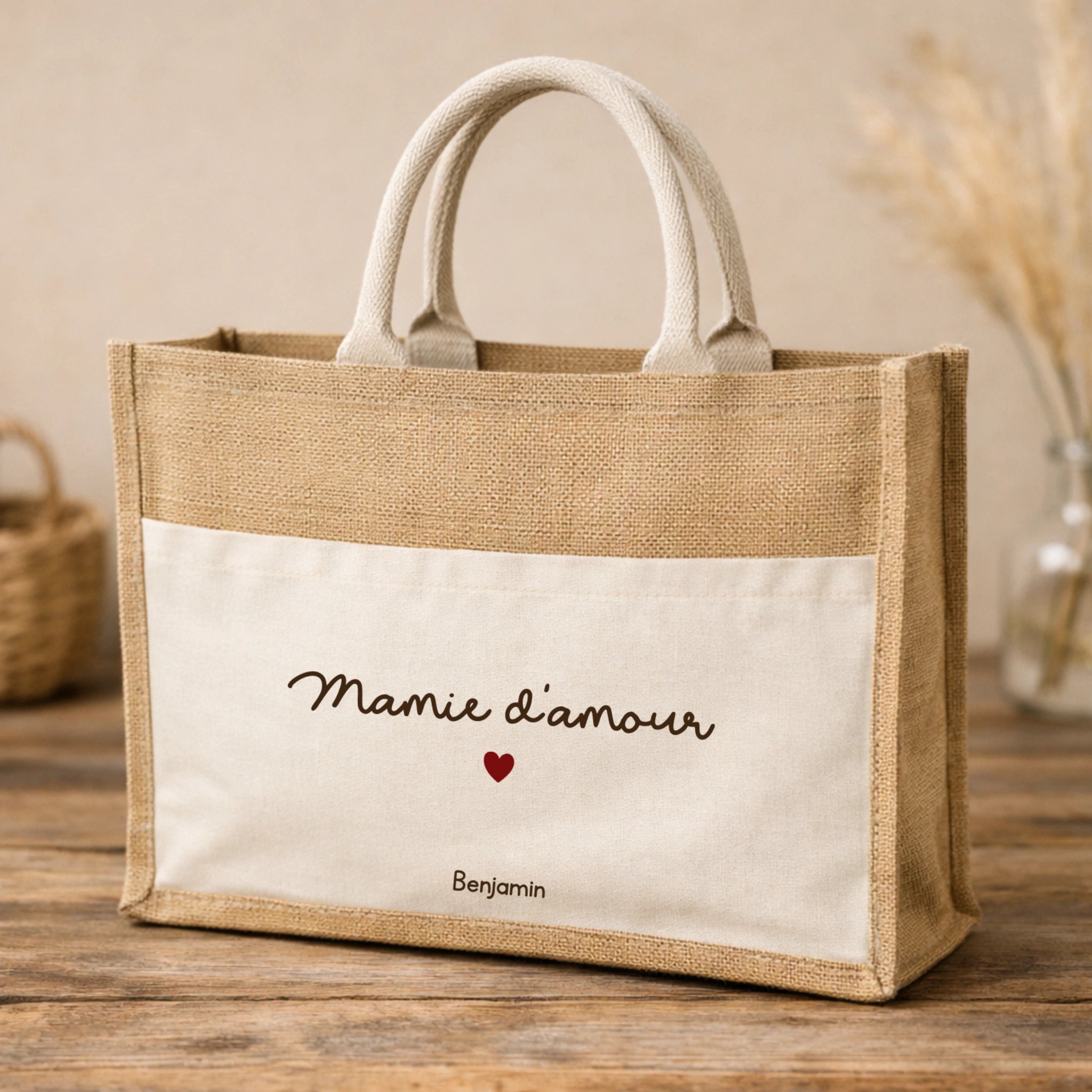 Sac cabas Mamie personnalisé en jute – cadeau fête des Mamies