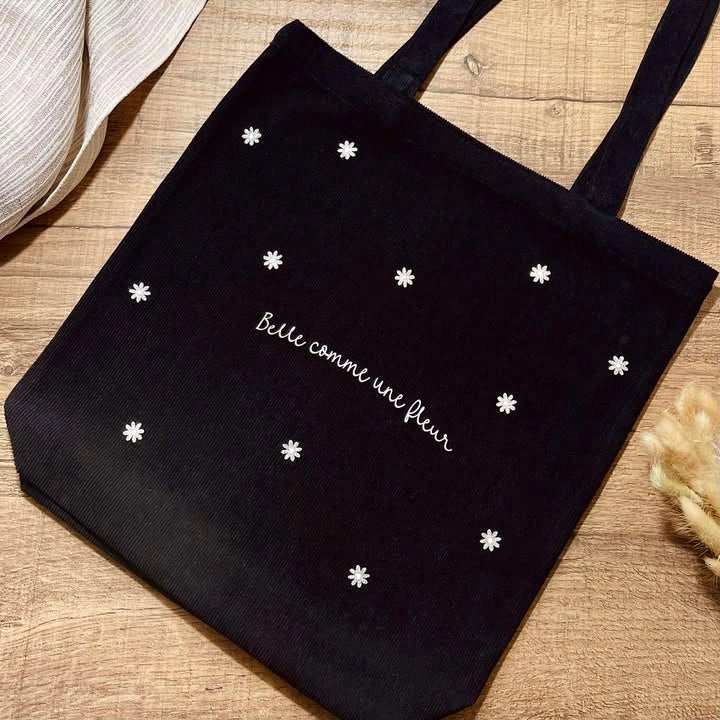 Tote bag velours côtelé noir - Cadeau femme