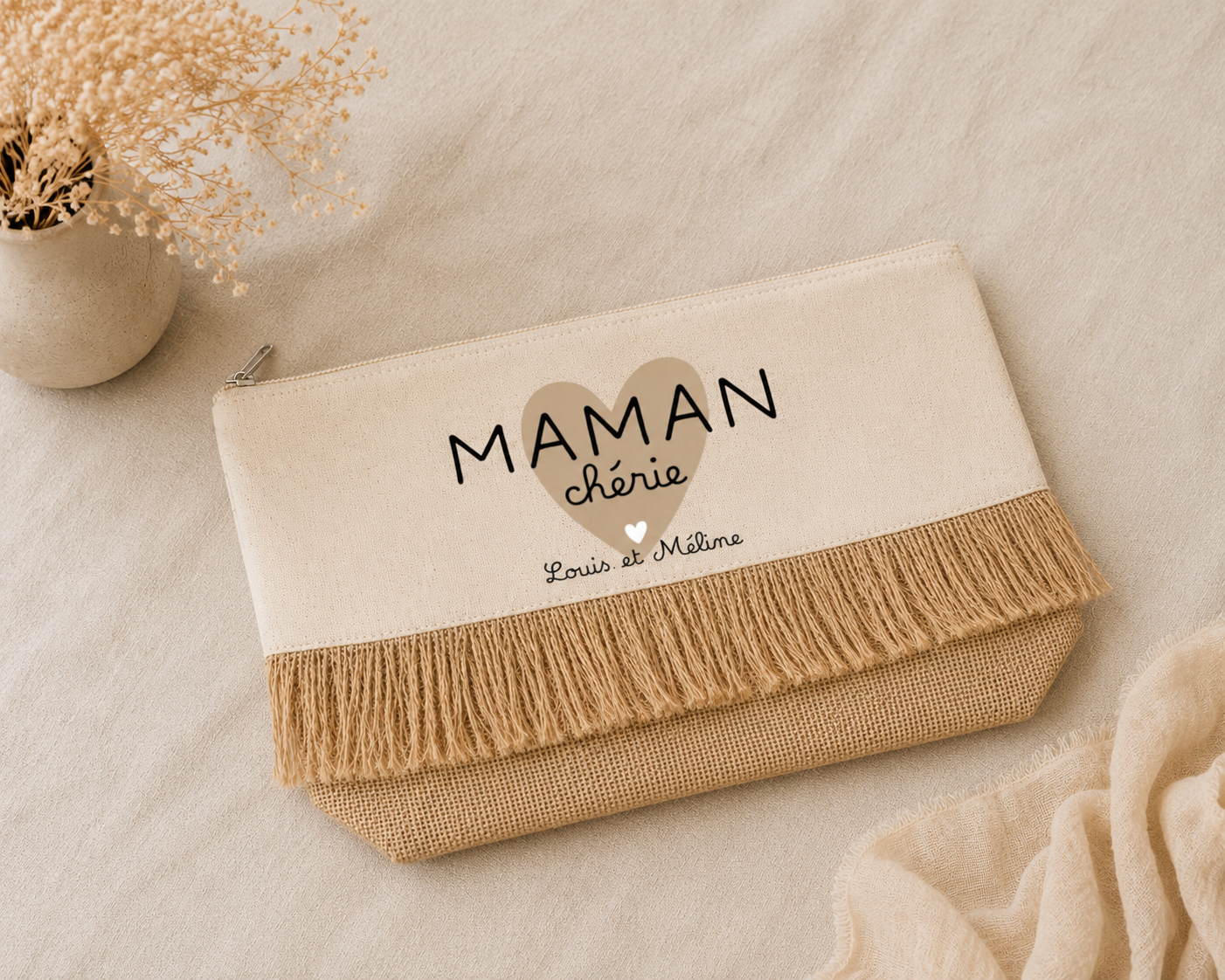 Trousse maman personnalisée avec prénoms style bohème chic